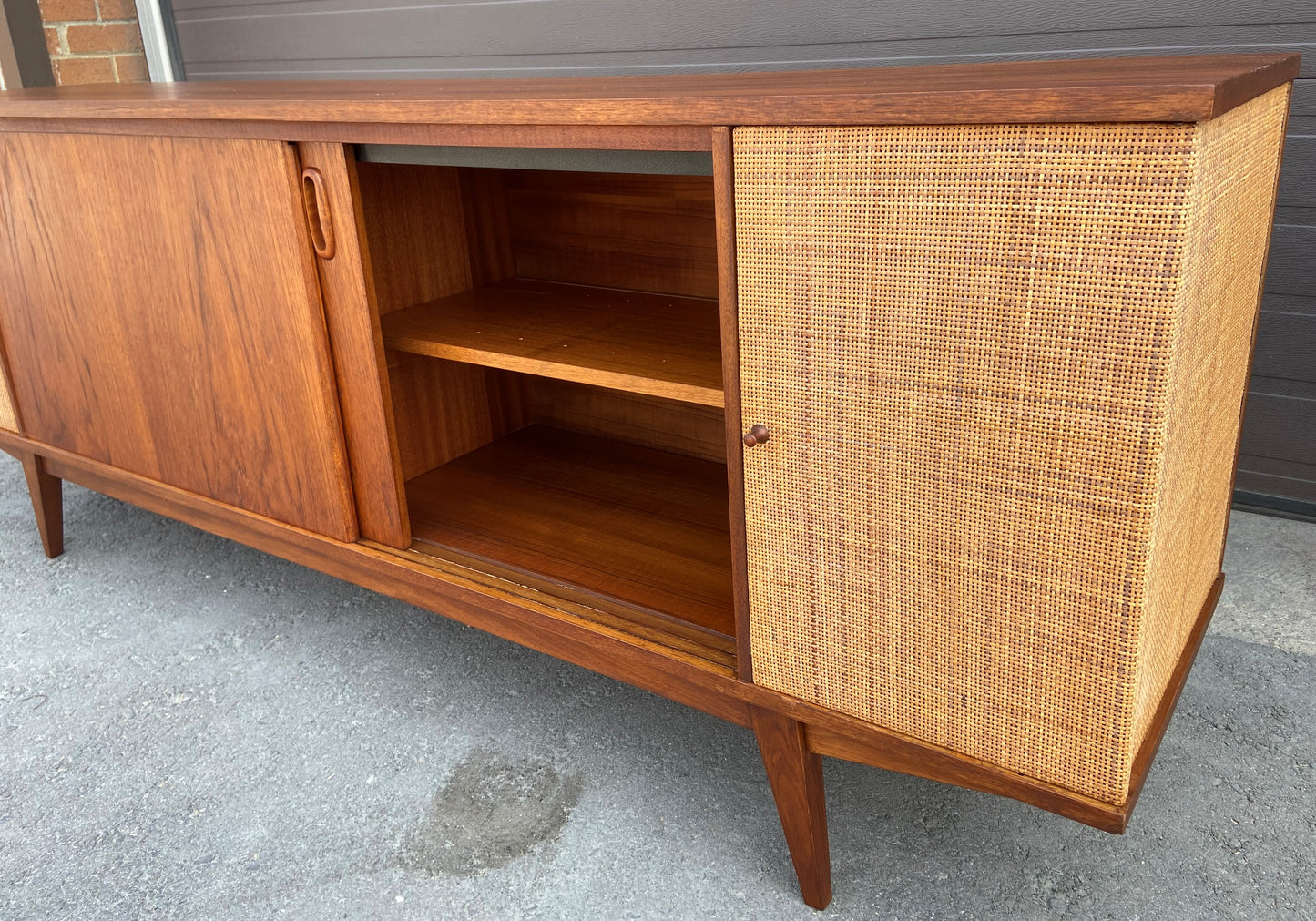 REFINISHED Mid Century Modern Walnut Media Console or Credenza