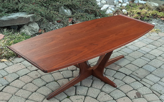 REFINISHED MCM Walnut Surfboard Coffee Table by Deilcraft 54", PERFECT