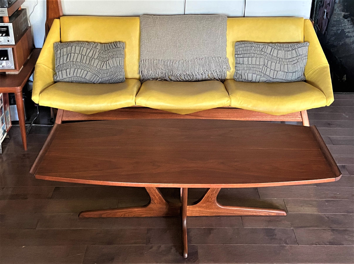 REFINISHED MCM Walnut Surfboard Coffee Table by Deilcraft 54", PERFECT