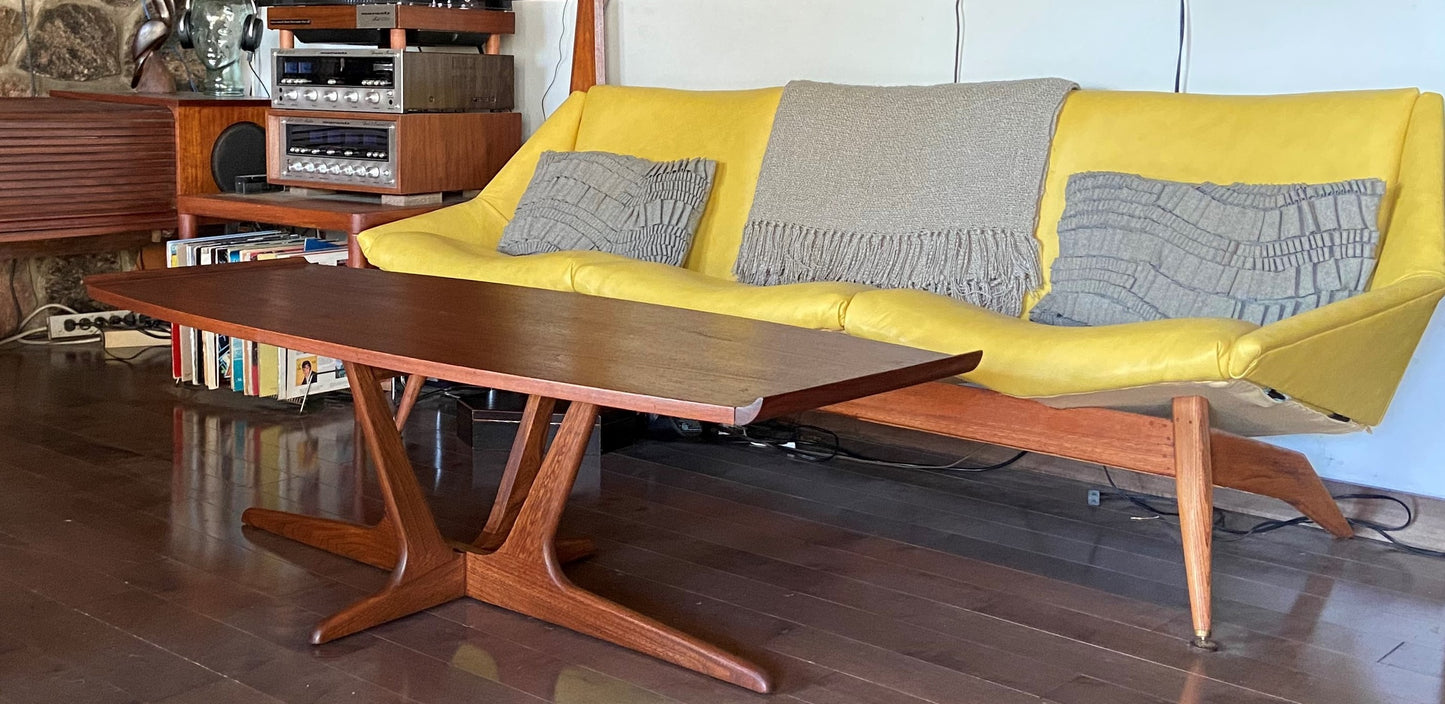 REFINISHED MCM Walnut Surfboard Coffee Table by Deilcraft 54", PERFECT