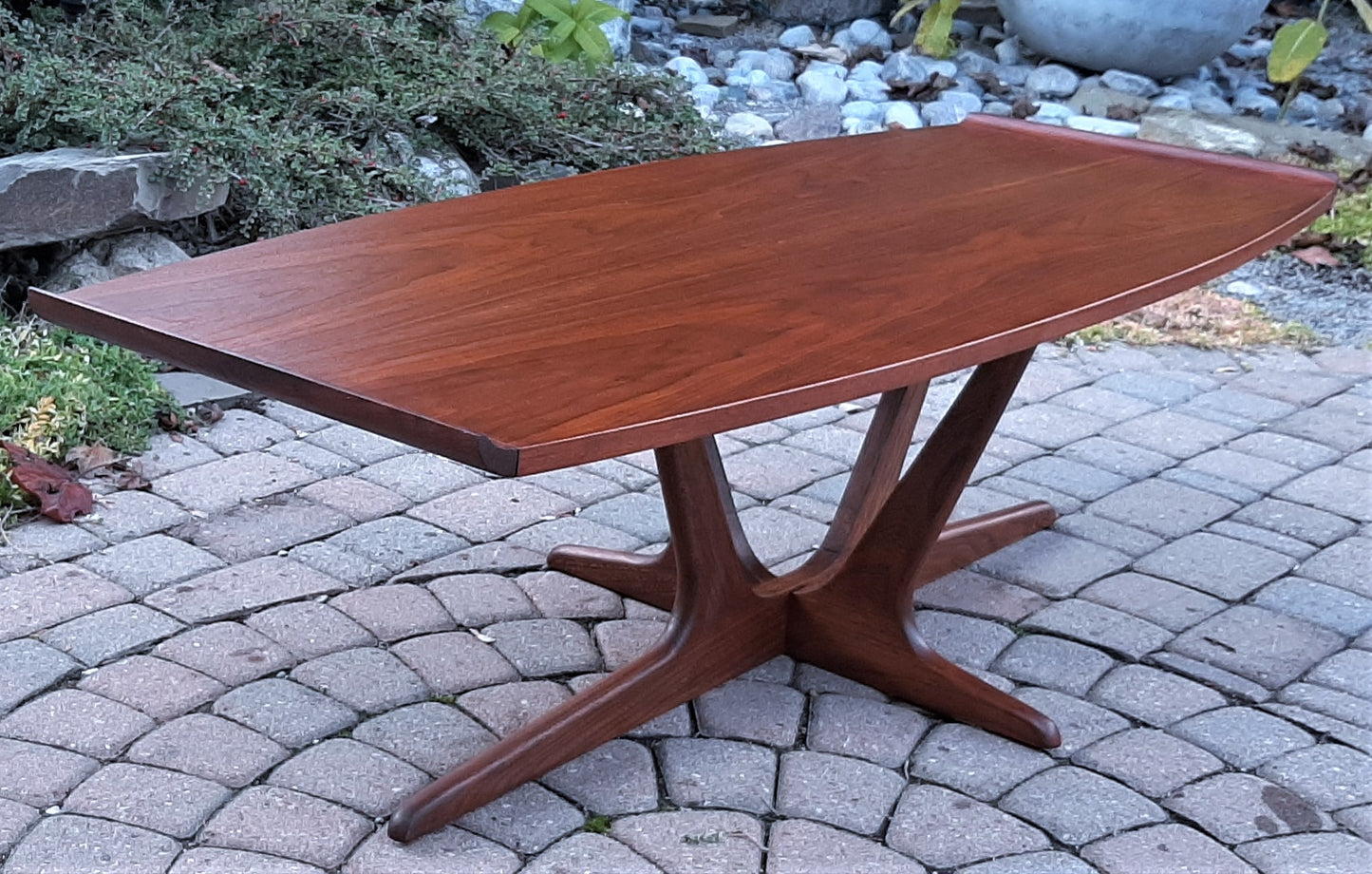 REFINISHED MCM Walnut Surfboard Coffee Table by Deilcraft 54", PERFECT