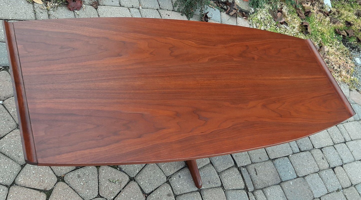 REFINISHED MCM Walnut Surfboard Coffee Table by Deilcraft 54", PERFECT