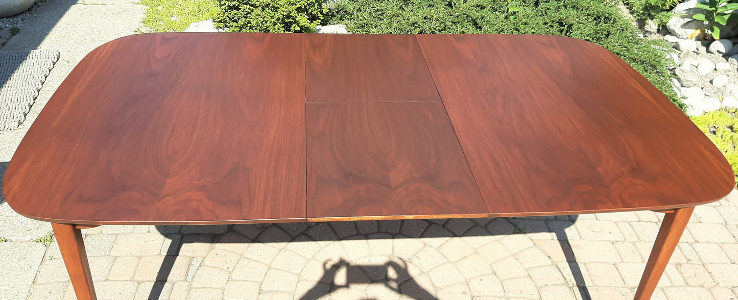 REFINISHED MCM Walnut Dining Table w Butterfly Leaf Rounded 56" -72"