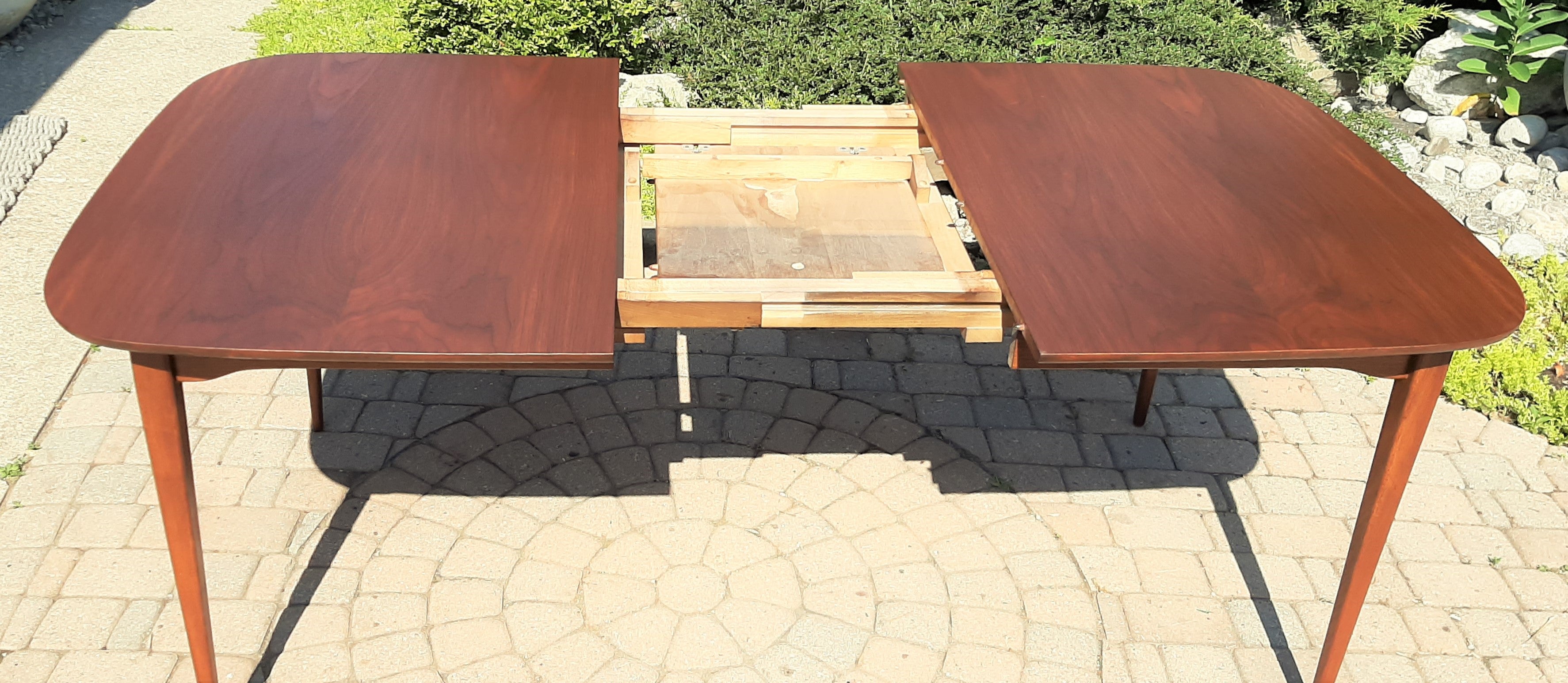 REFINISHED MCM Walnut Dining Table w Butterfly Leaf Rounded 56