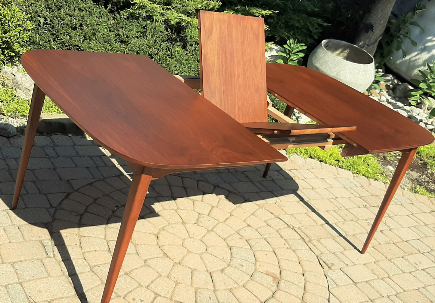 REFINISHED MCM Walnut Dining Table w Butterfly Leaf Rounded 56" -72"