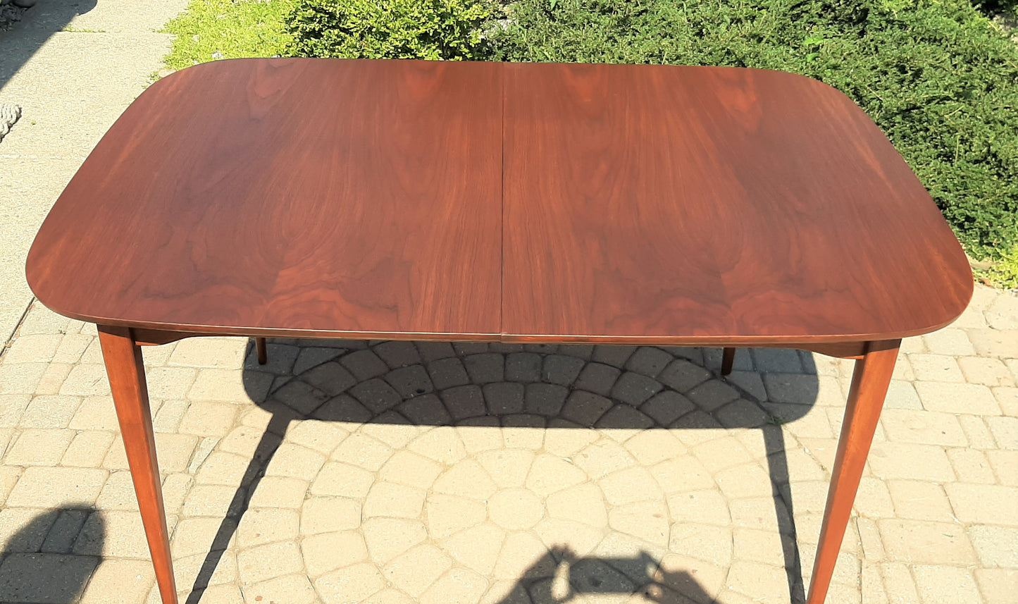 REFINISHED MCM Walnut Dining Table w Butterfly Leaf Rounded 56" -72"