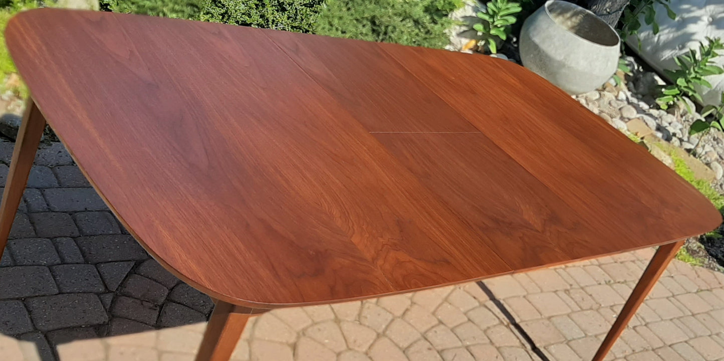 REFINISHED MCM Walnut Dining Table w Butterfly Leaf Rounded 56" -72"