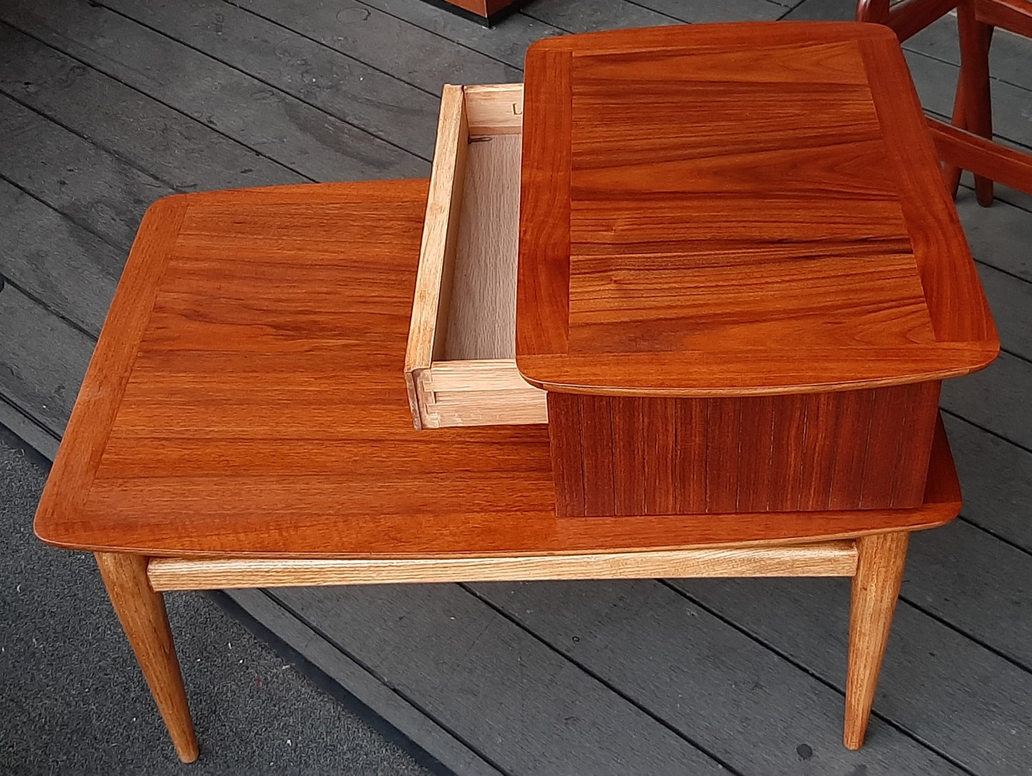 REFINISHED MCM Walnut Two Tier End Table with Drawer by Lane Altavista, PERFECT