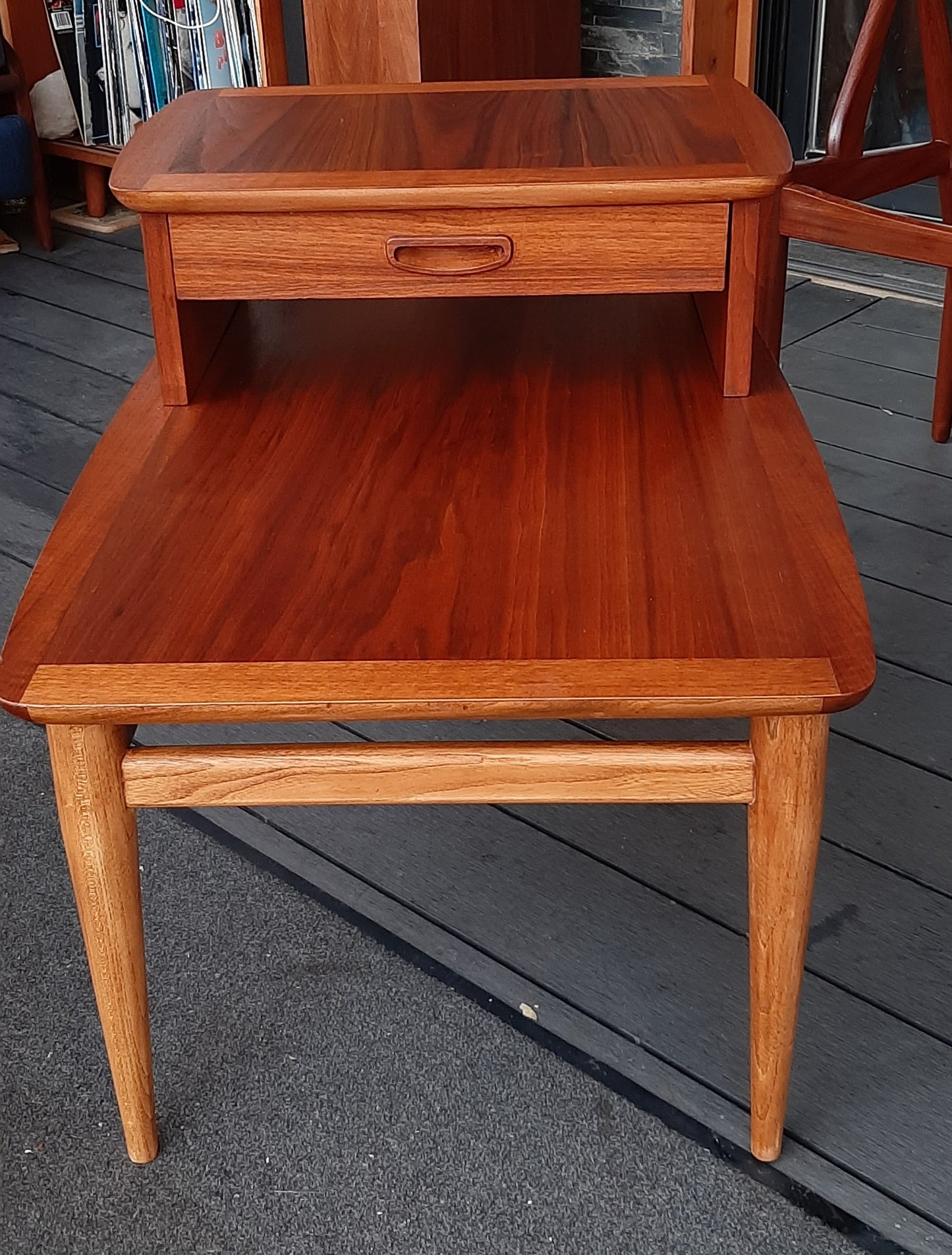 REFINISHED MCM Walnut Two Tier End Table with Drawer by Lane Altavista, PERFECT