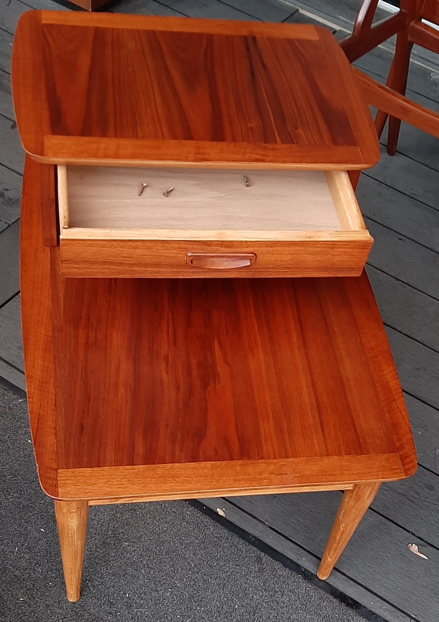 REFINISHED MCM Walnut Two Tier End Table with Drawer by Lane Altavista, PERFECT