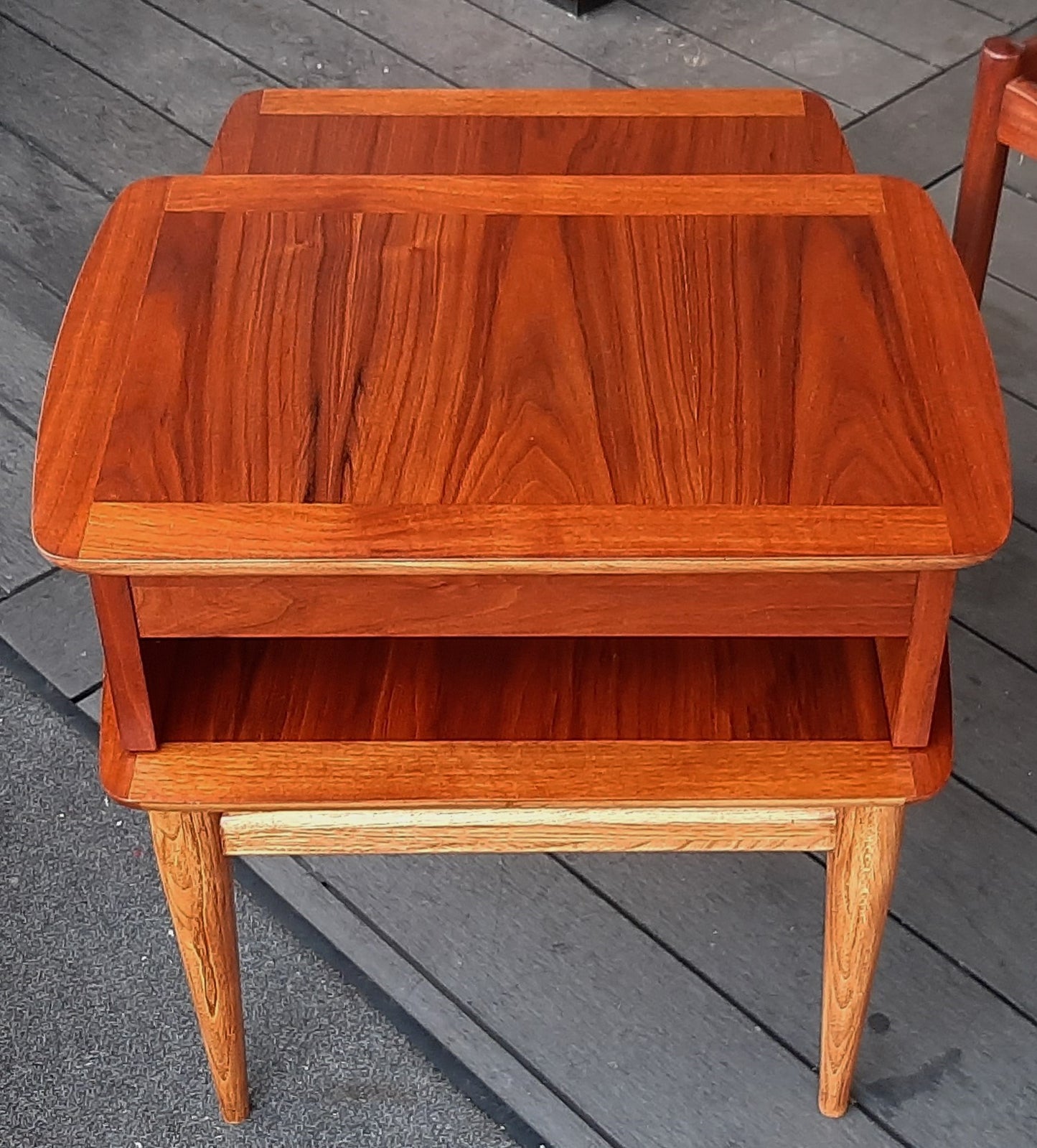 REFINISHED MCM Walnut Two Tier End Table with Drawer by Lane Altavista, PERFECT