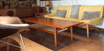 REFINISHED Danish Mid Century Modern XL Teak Coffee Table with Cane Shelf by Trioh 1