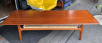 REFINISHED Danish Mid Century Modern XL Teak Coffee Table with Cane Shelf by Trioh 3