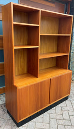 RESTORED Mid Century Modern teak tall cabinet with open and closed storage W48