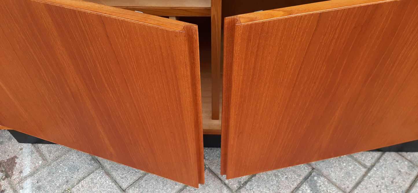 RESTORED Mid Century Modern teak tall cabinet with open and closed storage W48"