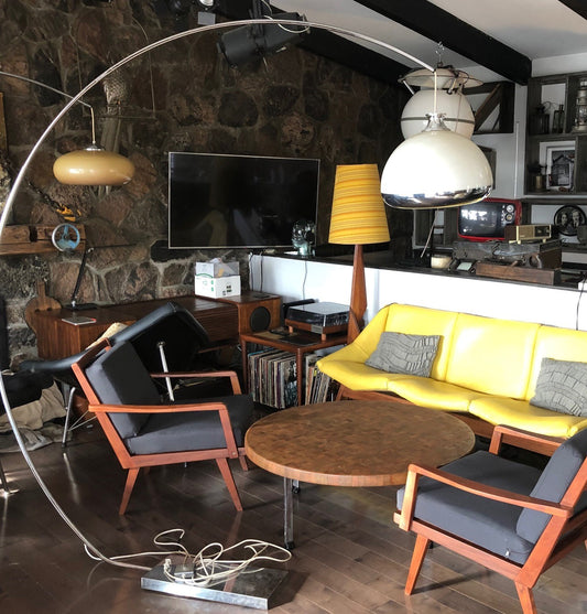 Vintage Mid Century Modern Arc Lamp, chrome & white, large - Mid Century Modern Toronto