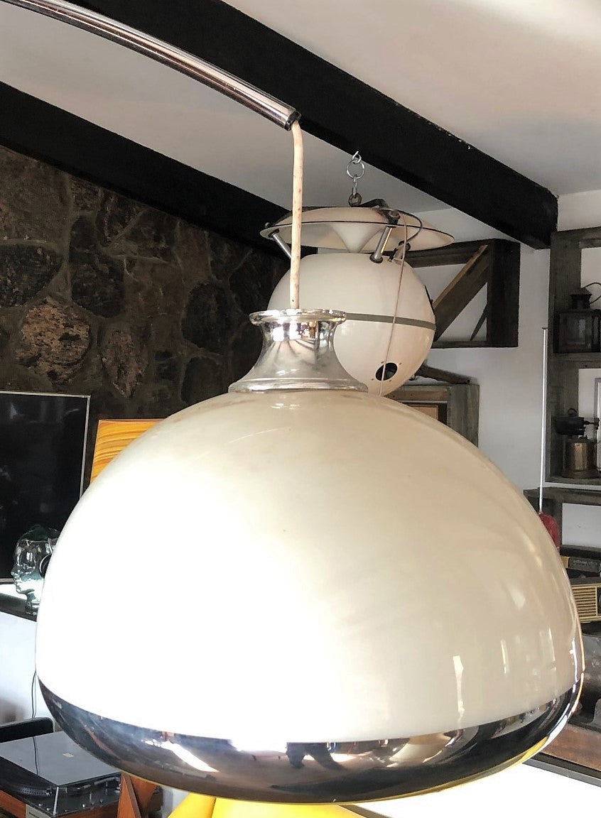 Vintage Mid Century Modern Arc Lamp, chrome & white, large - Mid Century Modern Toronto