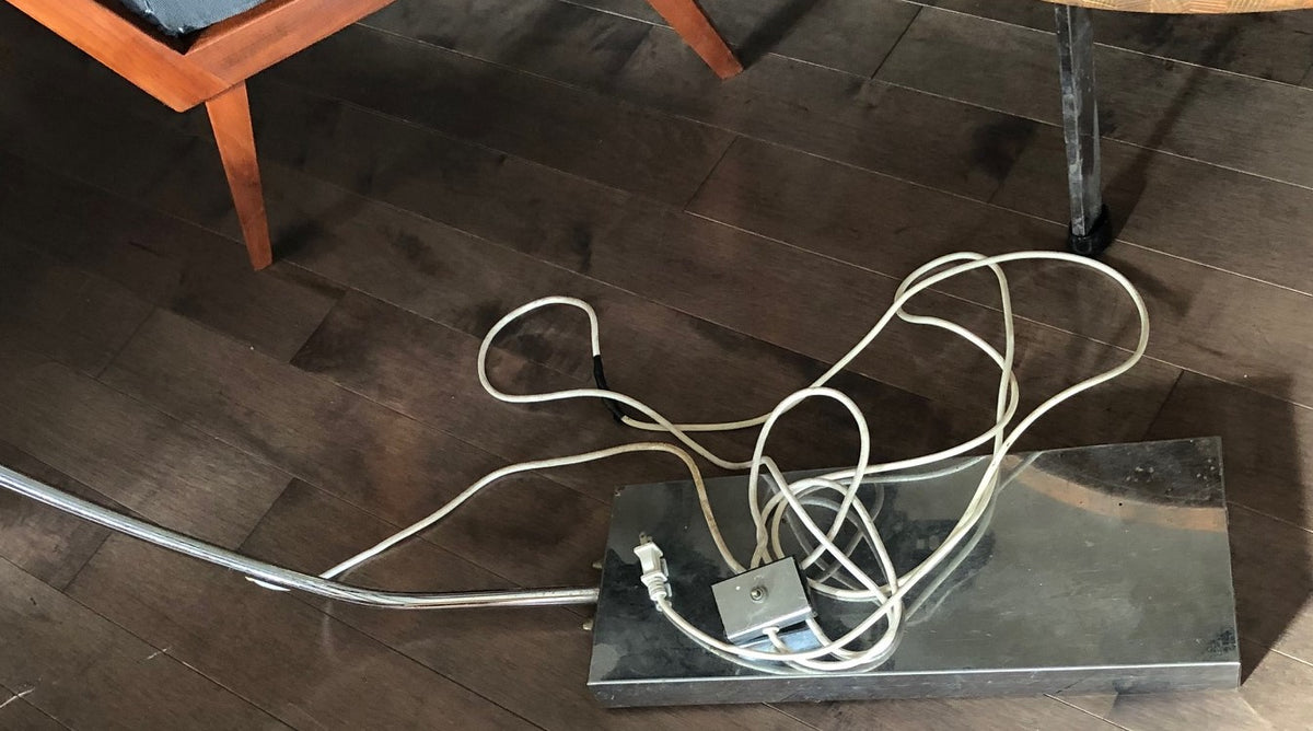 Vintage Mid Century Modern Arc Lamp, chrome & white, large - Mid Century Modern Toronto