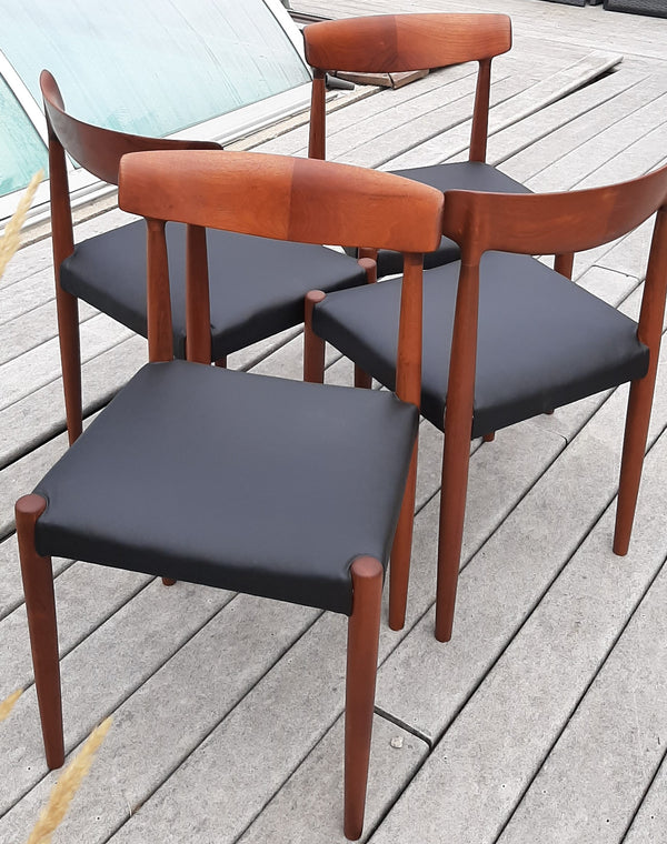 4 REFINISHED MCM Teak Chairs by Knud Faerch REUPHOLSTERED in Real Leather, model 343, PERFECT - Mid Century Modern Toronto