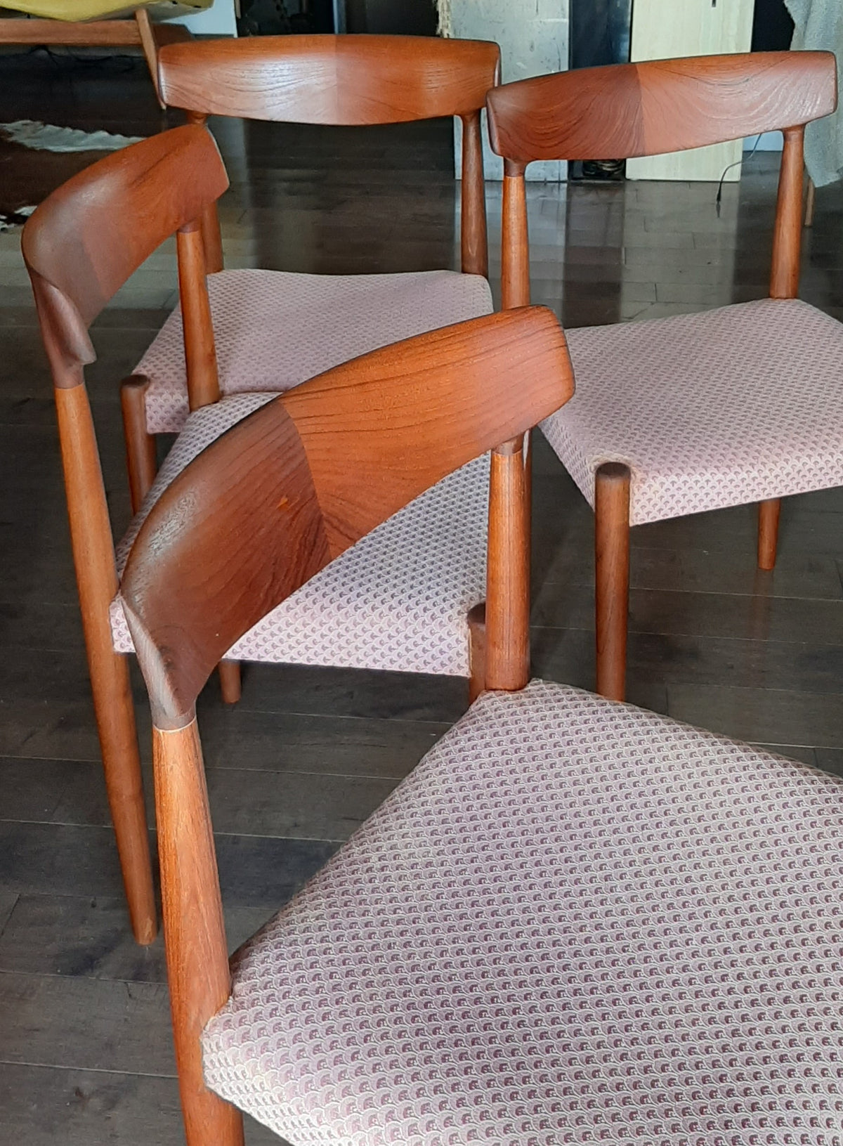 4 REFINISHED MCM Teak Chairs by Knud Faerch REUPHOLSTERED in Real Leather, model 343, PERFECT - Mid Century Modern Toronto