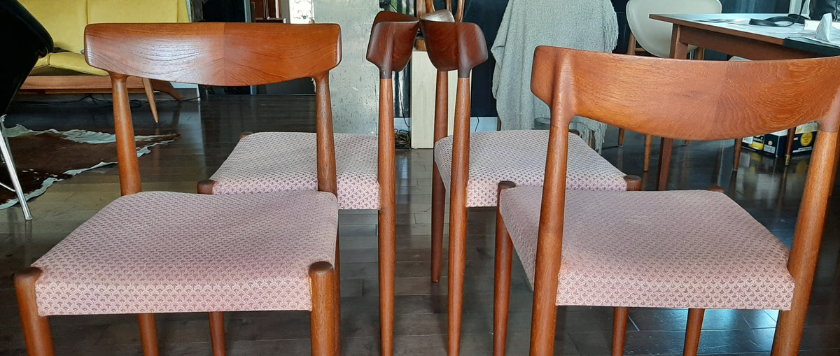4 REFINISHED MCM Teak Chairs by Knud Faerch REUPHOLSTERED in Real Leather, model 343, PERFECT - Mid Century Modern Toronto