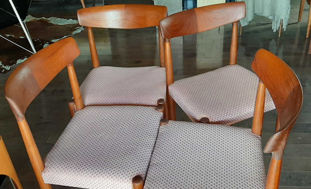 4 REFINISHED MCM Teak Chairs by Knud Faerch REUPHOLSTERED in Real Leather, model 343, PERFECT - Mid Century Modern Toronto