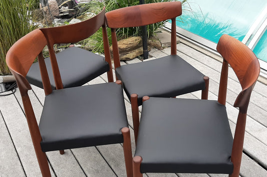 4 REFINISHED MCM Teak Chairs by Knud Faerch REUPHOLSTERED in Real Leather, model 343, PERFECT - Mid Century Modern Toronto