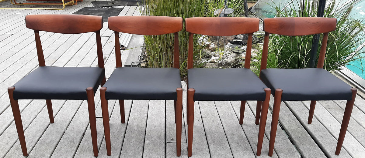 4 REFINISHED MCM Teak Chairs by Knud Faerch REUPHOLSTERED in Real Leather, model 343, PERFECT - Mid Century Modern Toronto