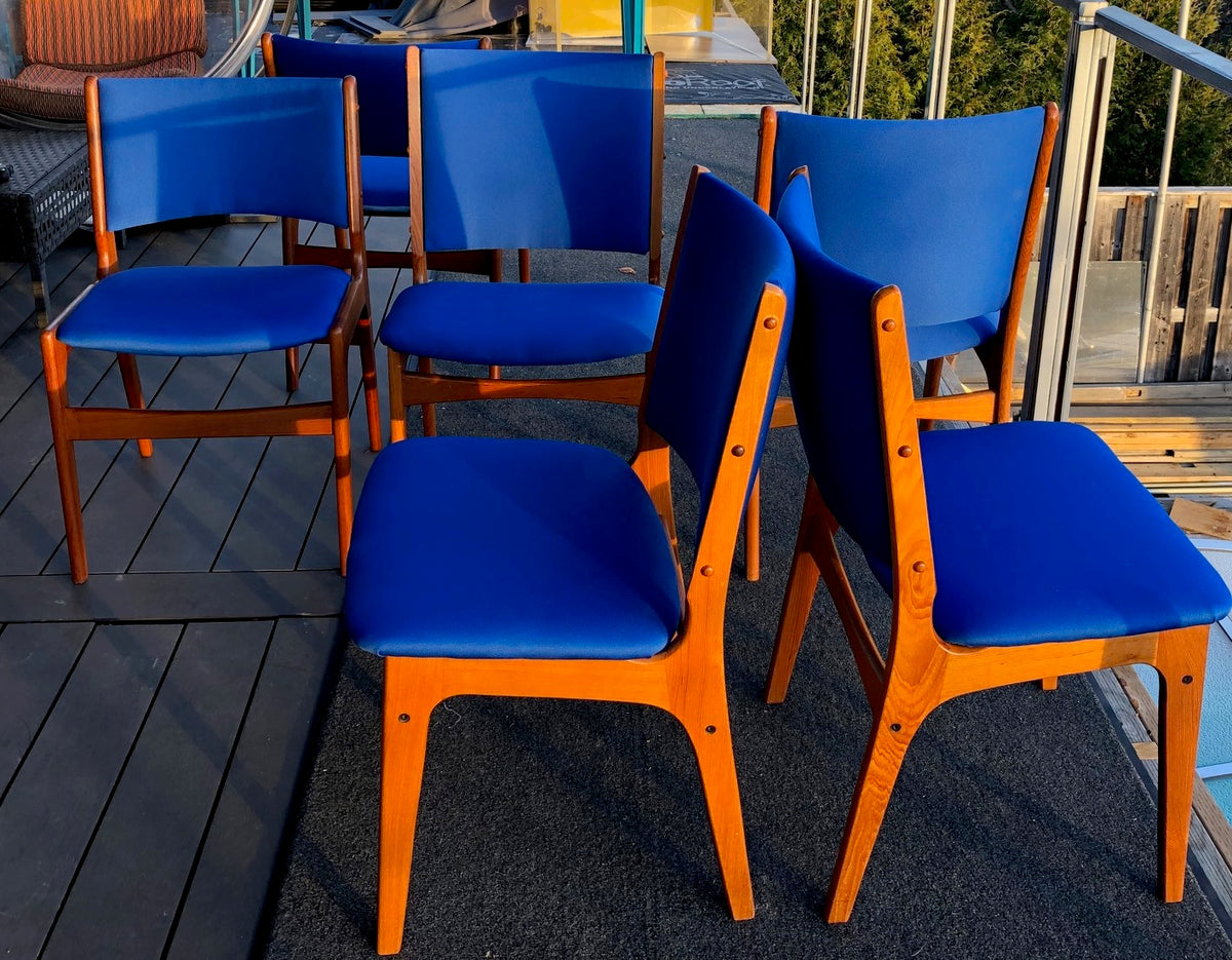 4 MCM Teak Chairs by Johannes Andersen RESTORED REUPHOLSTERED in Maharam fabric, each $179, PERFECT - Mid Century Modern Toronto