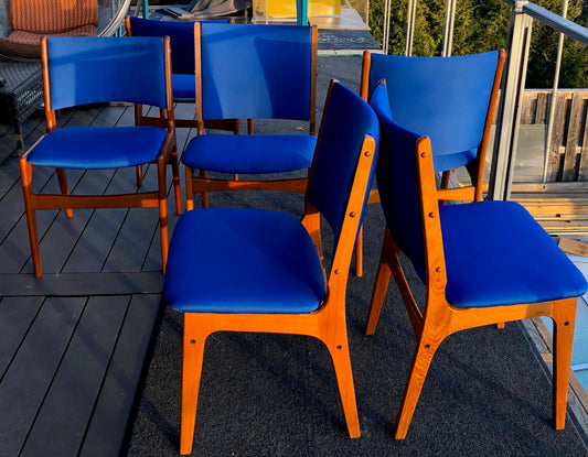 4 MCM Teak Chairs by Johannes Andersen RESTORED REUPHOLSTERED in Maharam fabric, each $179, PERFECT - Mid Century Modern Toronto