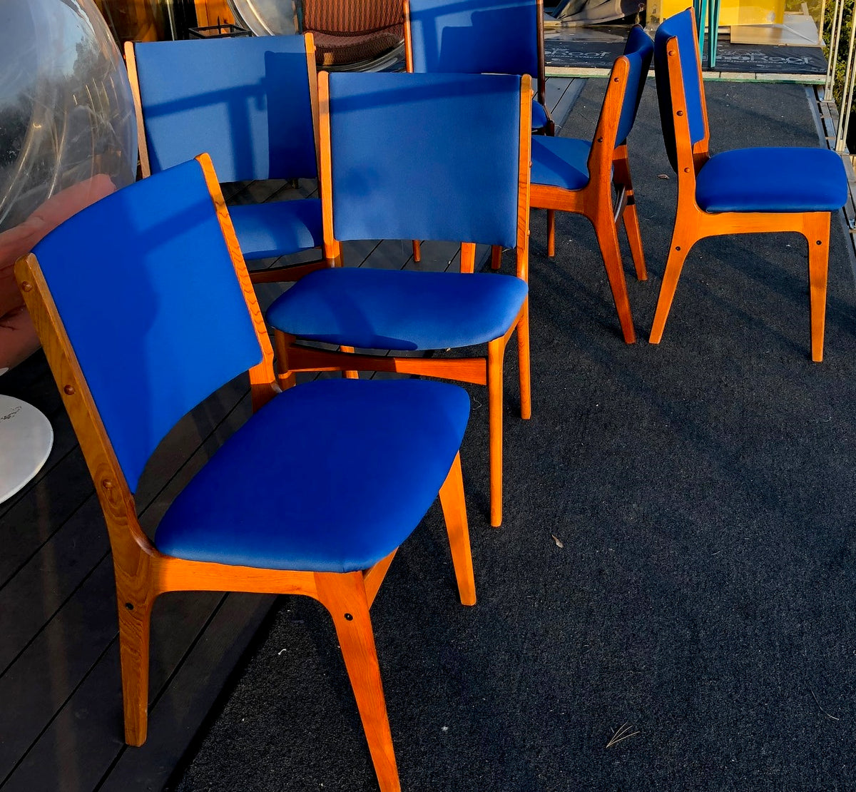 4 MCM Teak Chairs by Johannes Andersen RESTORED REUPHOLSTERED in Maharam fabric, each $179, PERFECT - Mid Century Modern Toronto