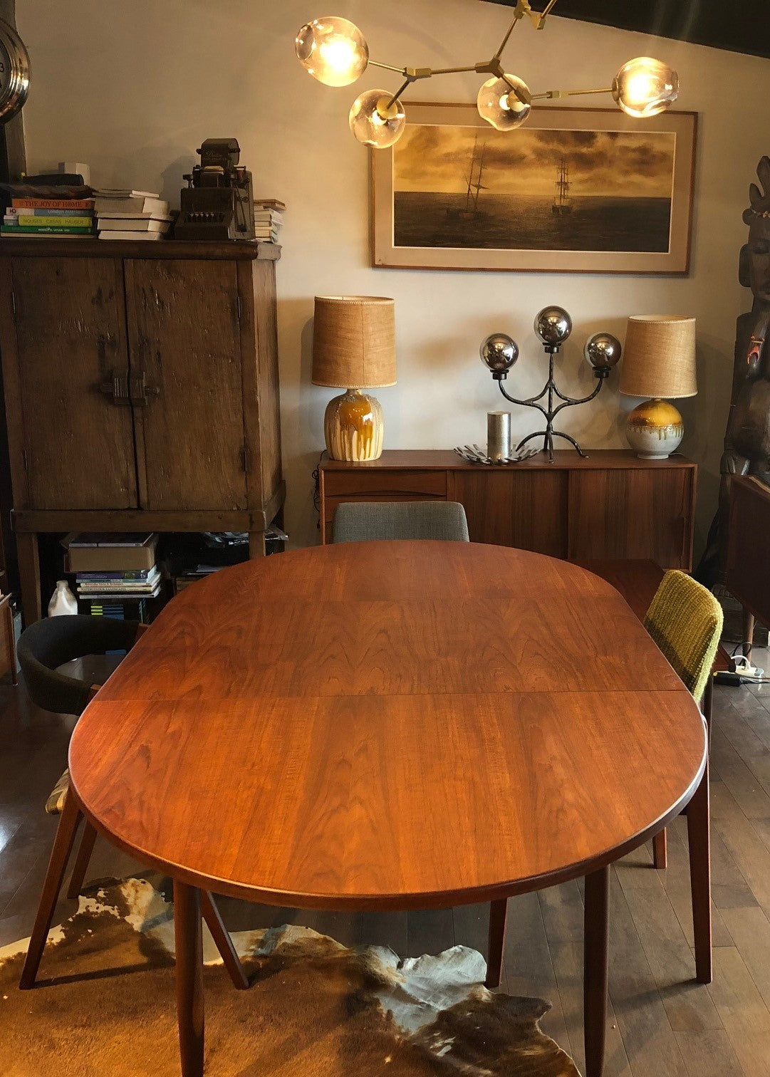 REFINISHED Danish MCM Oval Teak Table w 2 Leaves 57"-83.5", treated for durability - Mid Century Modern Toronto