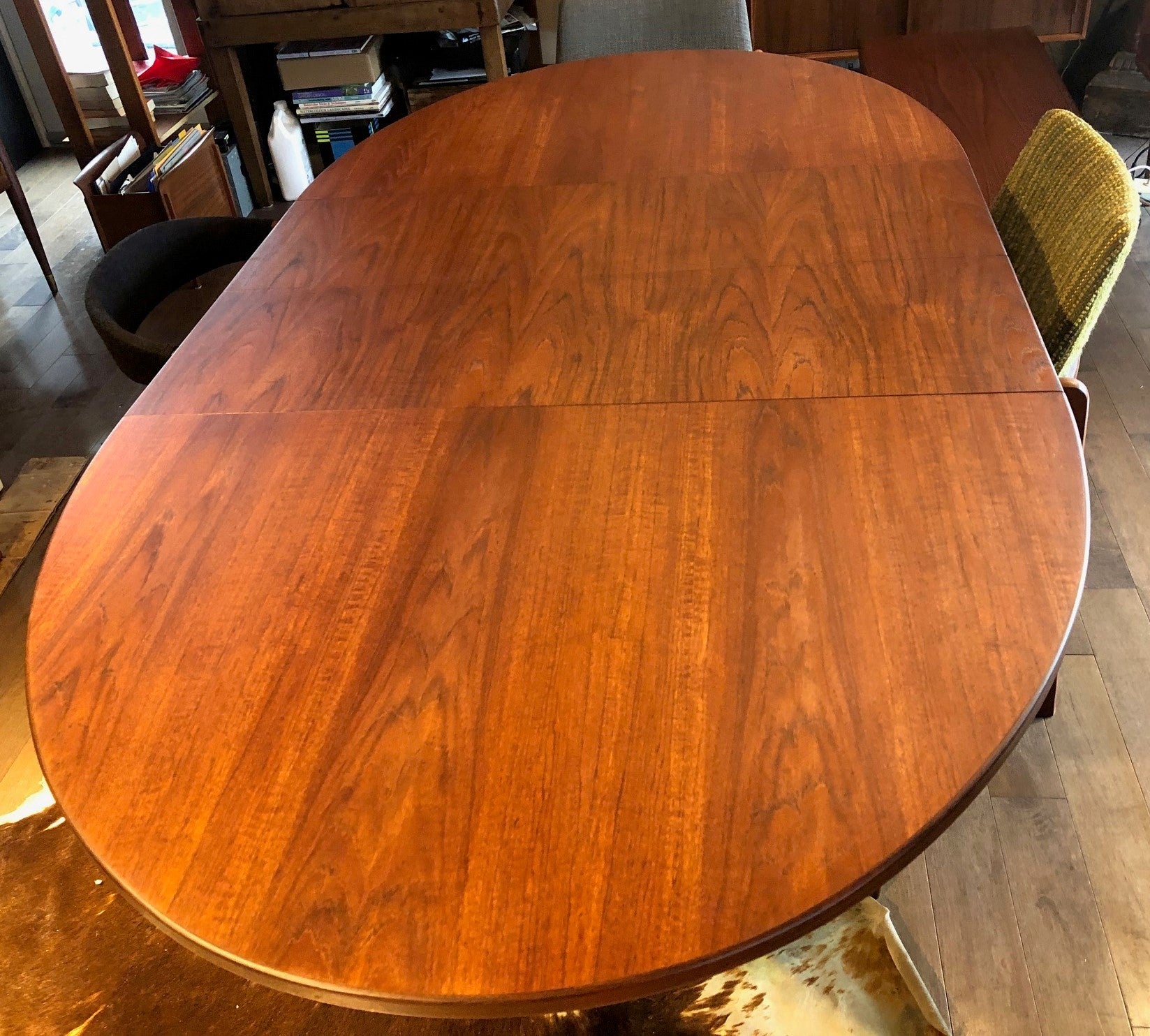REFINISHED Danish MCM Oval Teak Table w 2 Leaves 57"-83.5", treated for durability - Mid Century Modern Toronto