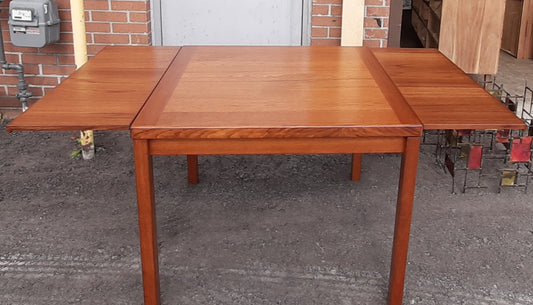 REFINISHED Danish MCM Teak Table draw leaf square & small, 35"- 63" PERFECT, treated for durability - Mid Century Modern Toronto