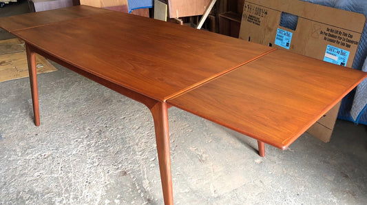ON HOLD for Jonathan ***REFINISHED Danish MCM Teak Dining Table Surfboard Extendable PERFECT - 5 ft-100", treated for durability - Mid Century Modern Toronto