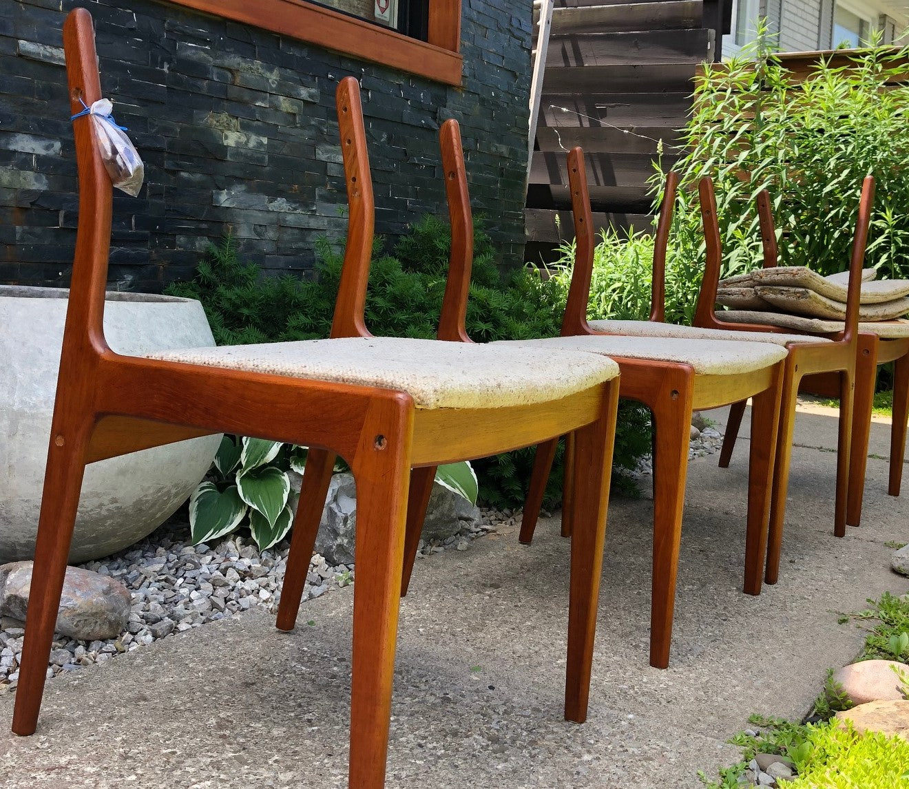 4 MCM Teak Chairs by Johannes Andersen RESTORED will be REUPHOLSTERED for you, each $245 - Mid Century Modern Toronto