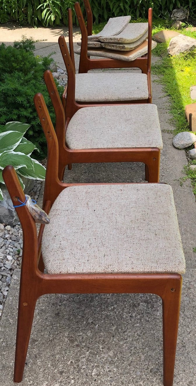 4 MCM Teak Chairs by Johannes Andersen RESTORED will be REUPHOLSTERED for you, each $245 - Mid Century Modern Toronto