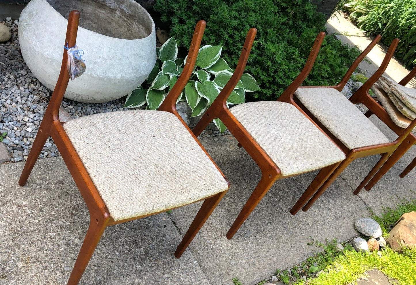 4 MCM Teak Chairs by Johannes Andersen RESTORED will be REUPHOLSTERED for you, each $245 - Mid Century Modern Toronto