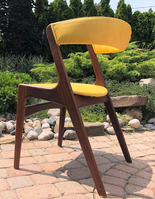 Danish MCM Teak Chair by Kai Kristiansen, model T21 REFINISHED REUPHOLSTERED in yellow leather - Mid Century Modern Toronto