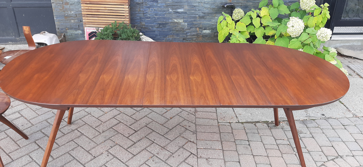 REFINISHED REUPHOLSTERED MCM Walnut Lollipop Extendable Table 42"-94" & 4 Chairs - Mid Century Modern Toronto