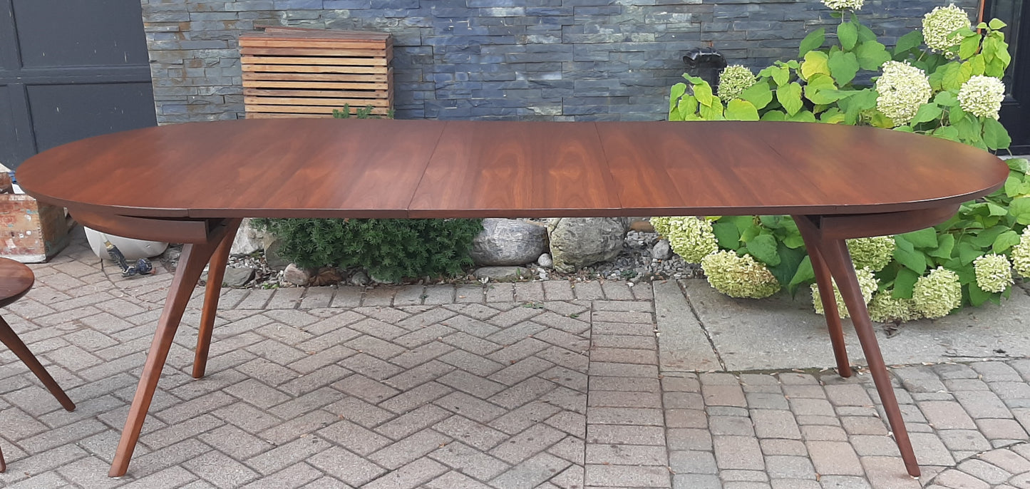 REFINISHED REUPHOLSTERED MCM Walnut Lollipop Extendable Table 42"-94" & 4 Chairs - Mid Century Modern Toronto