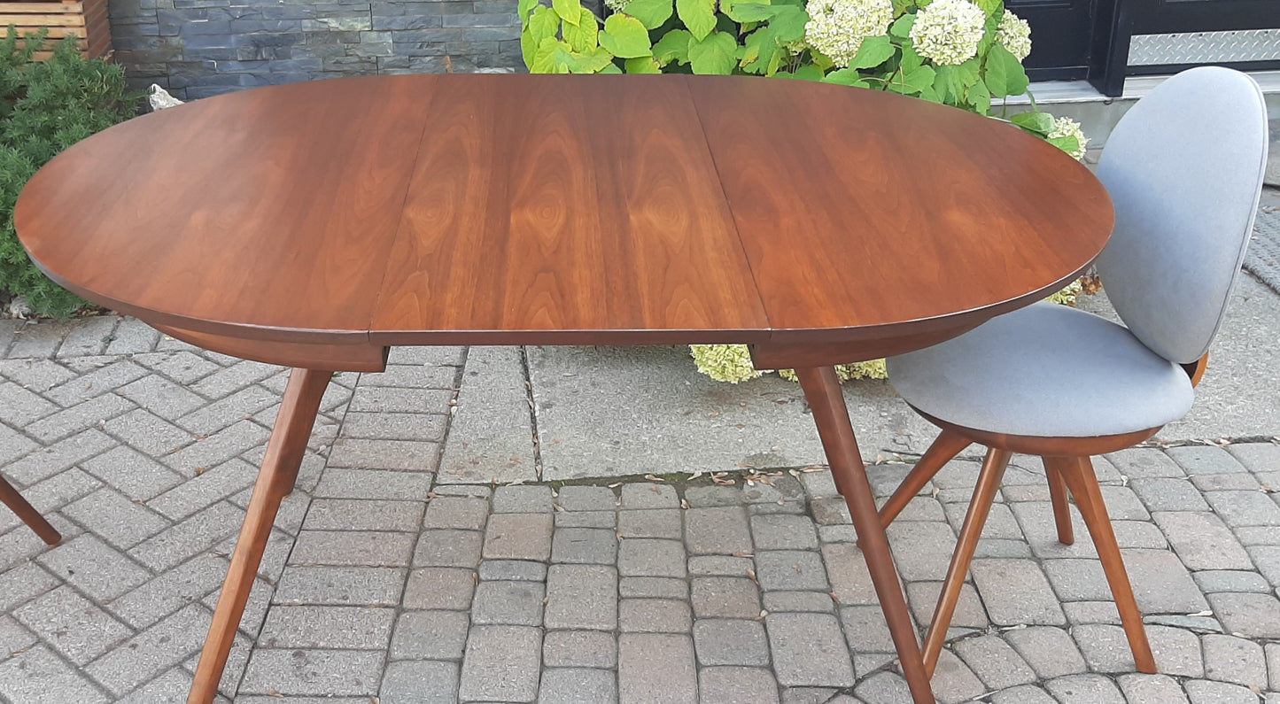REFINISHED REUPHOLSTERED MCM Walnut Lollipop Extendable Table 42"-94" & 4 Chairs - Mid Century Modern Toronto