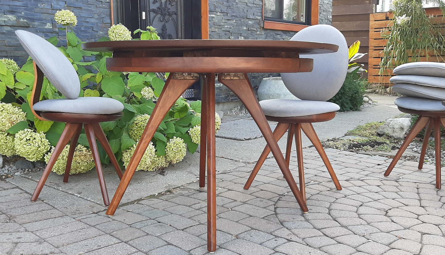 REFINISHED REUPHOLSTERED MCM Walnut Lollipop Extendable Table 42"-94" & 4 Chairs - Mid Century Modern Toronto