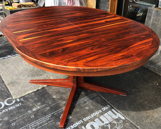 REFINISHED MCM Rosewood Table Round to Oval by Troeds 48"-61" PERFECT, treated for durability - Mid Century Modern Toronto