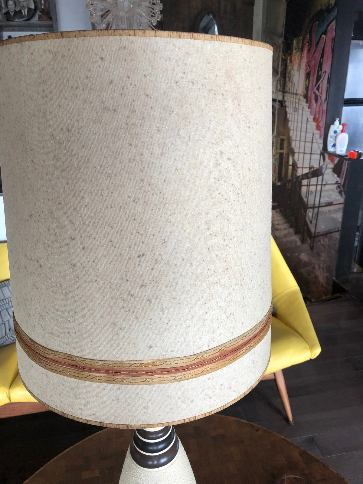 Mid Century Modern art pottery lamp large, with the shade H 40