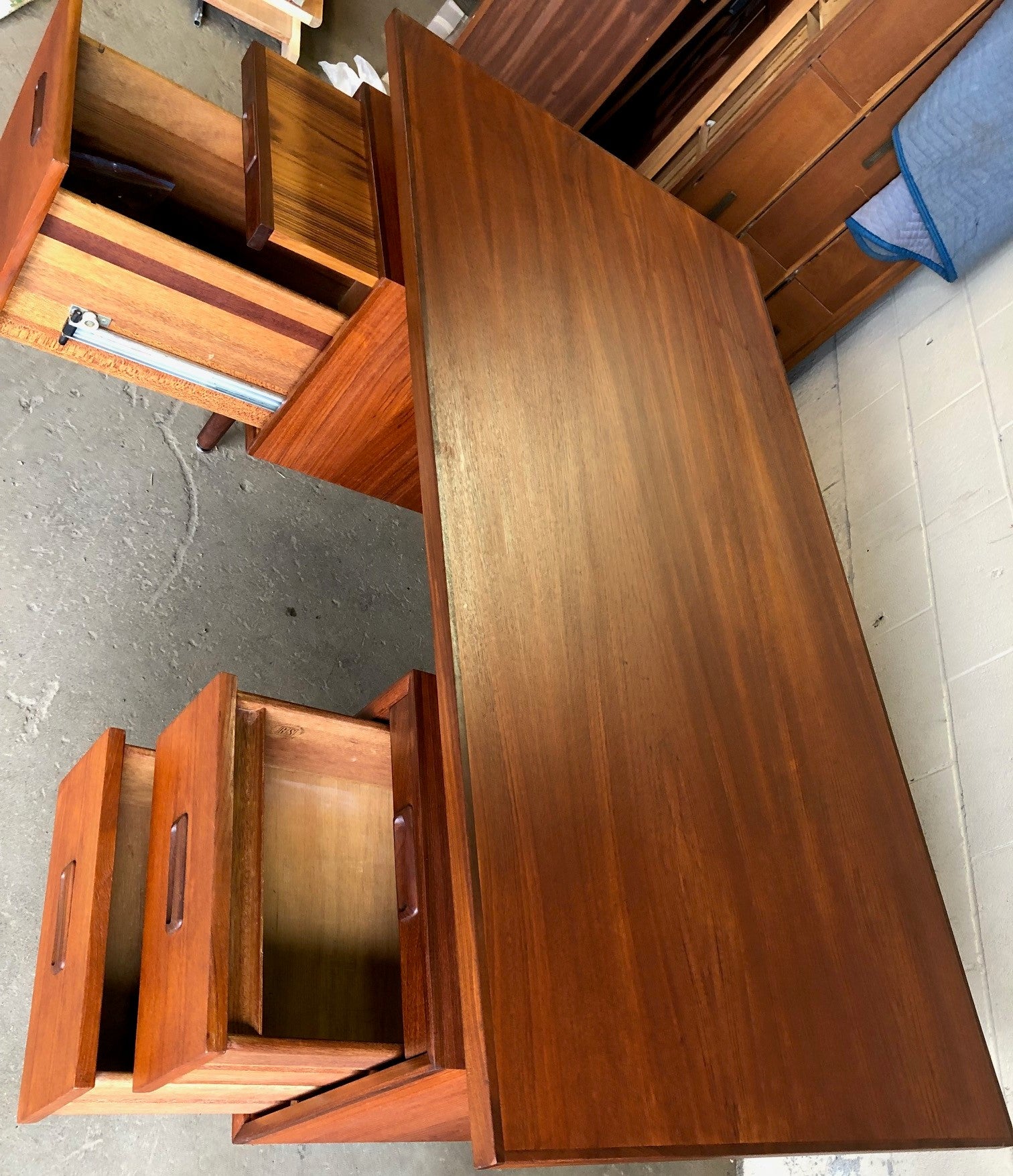 REFINISHED MCM Executive Teak Desk with Floating Top, Free Standing by RS Associates - Mid Century Modern Toronto
