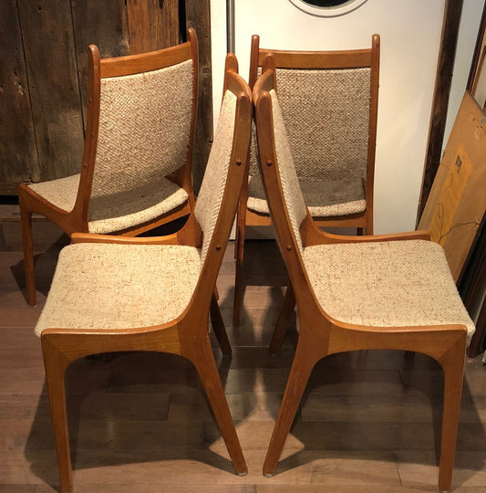 4 MCM Teak high-back chairs REFINISHED custom REUPHOLSTERED in black leatherette for Ted Gzebb - Mid Century Modern Toronto
