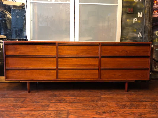 REFINISHED MCM Teak 9 drawers Dresser low profile 74.5", PERFECT - Mid Century Modern Toronto