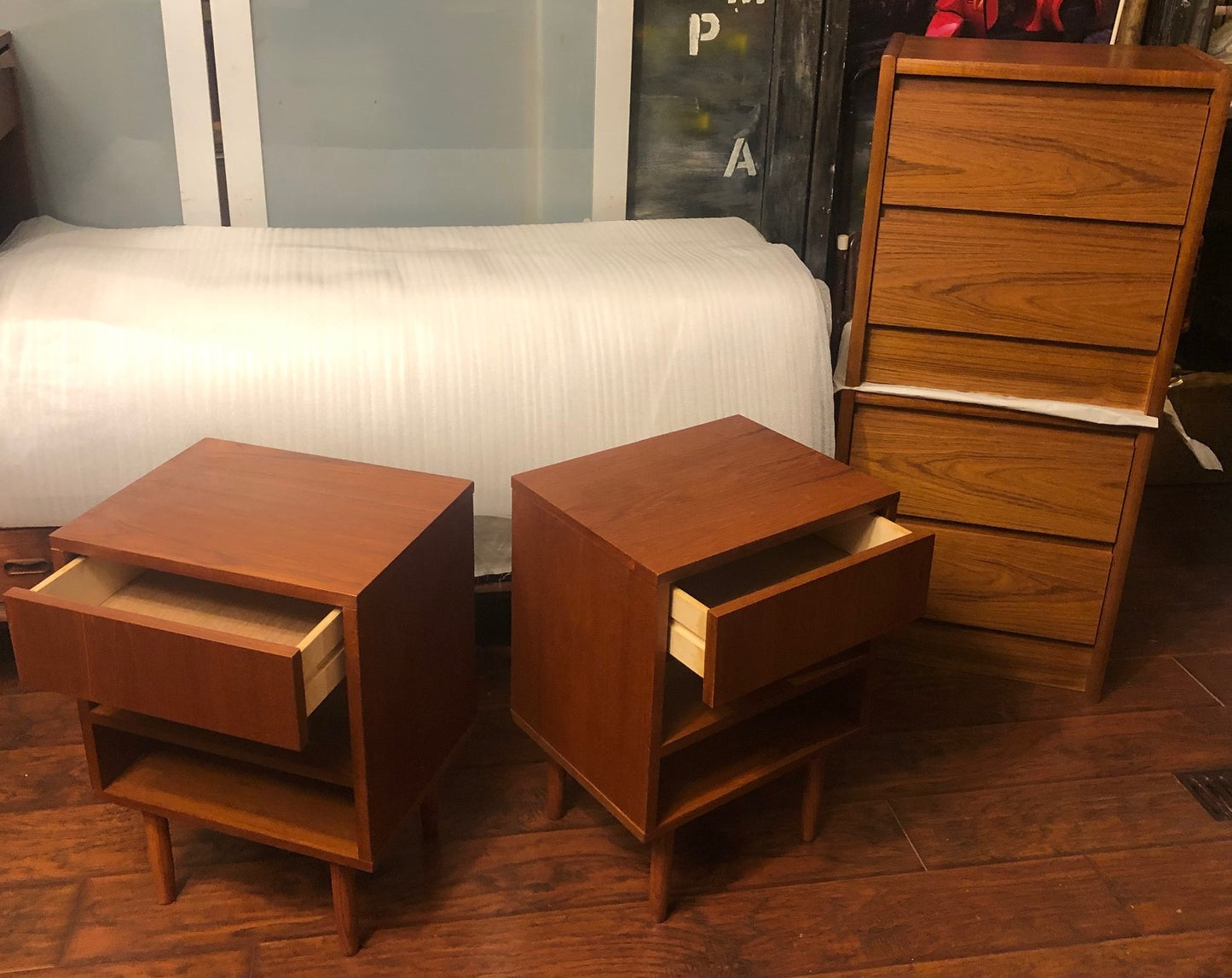 REFINISHED MCM Teak platform bed Queen with storage drawers, 2 night stands options, PERFECT - Mid Century Modern Toronto