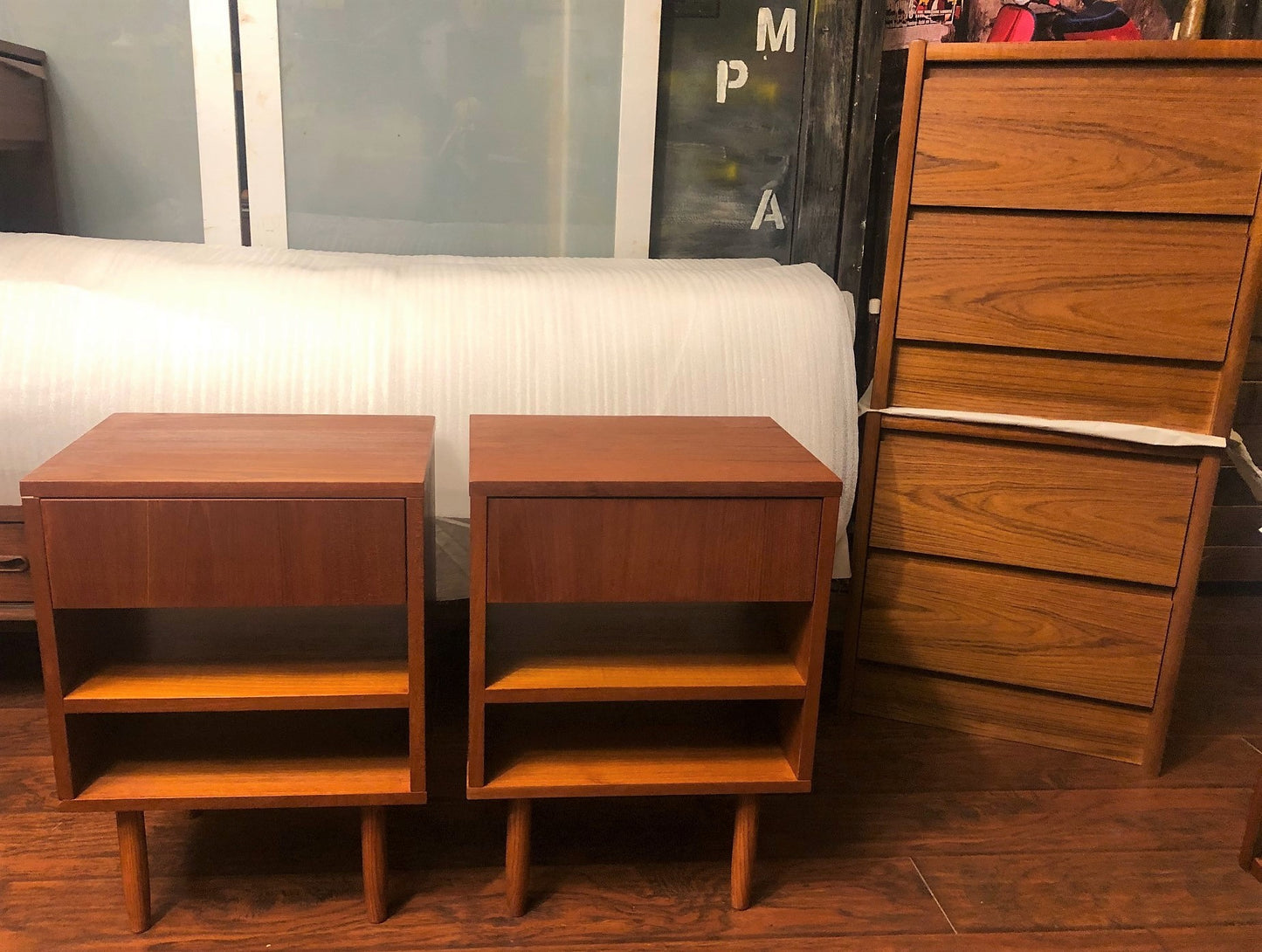 REFINISHED MCM Teak platform bed Queen with storage drawers, 2 night stands options, PERFECT - Mid Century Modern Toronto